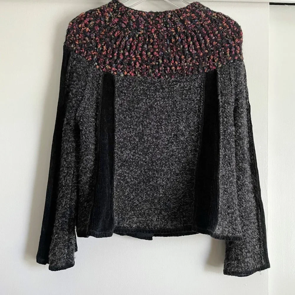 Curio Bell Sleeve Button Cardigan Sweater Boucle Collar Jacket MP Gray Black